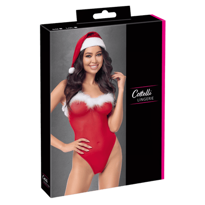Emballage de l’ensemble lingerie de Noël Cottelli Lingerie – body rouge et bonnet