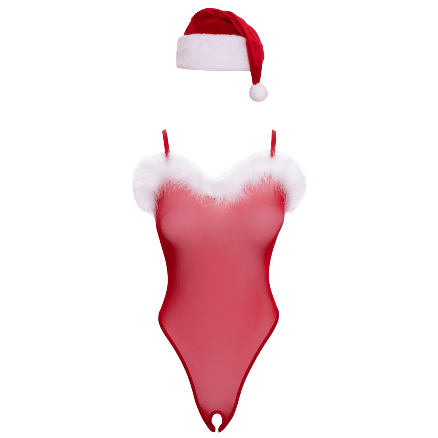 Body sexy de Noël rouge en tulle transparent et plumes blanches – Oh My God’Z