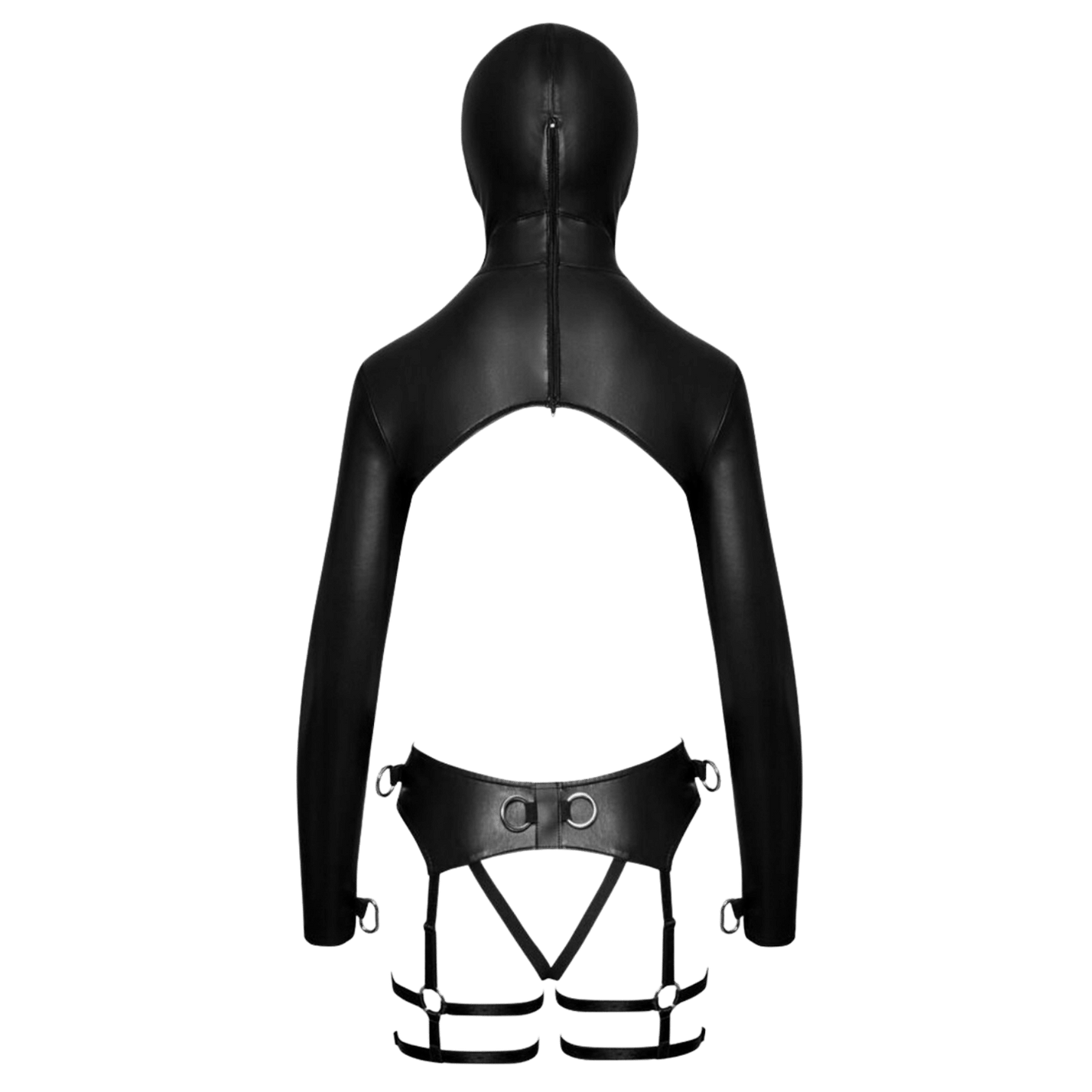 Lingerie fétichiste ouverte noire effet wetlook avec attaches métalliques – Bad Kitty