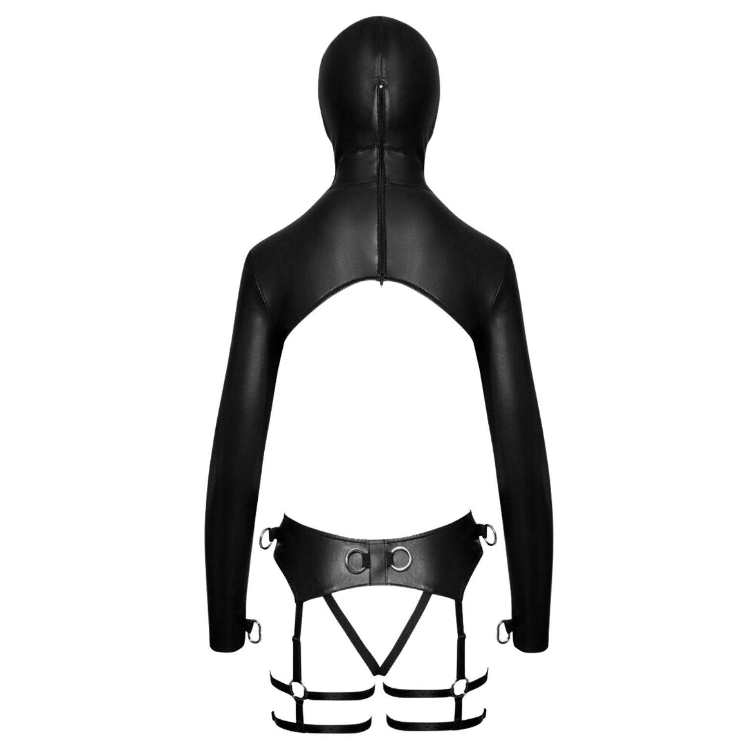 Lingerie fétichiste ouverte noire effet wetlook avec attaches métalliques – Bad Kitty