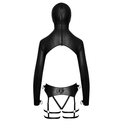 Lingerie fétichiste ouverte noire effet wetlook avec attaches métalliques – Bad Kitty