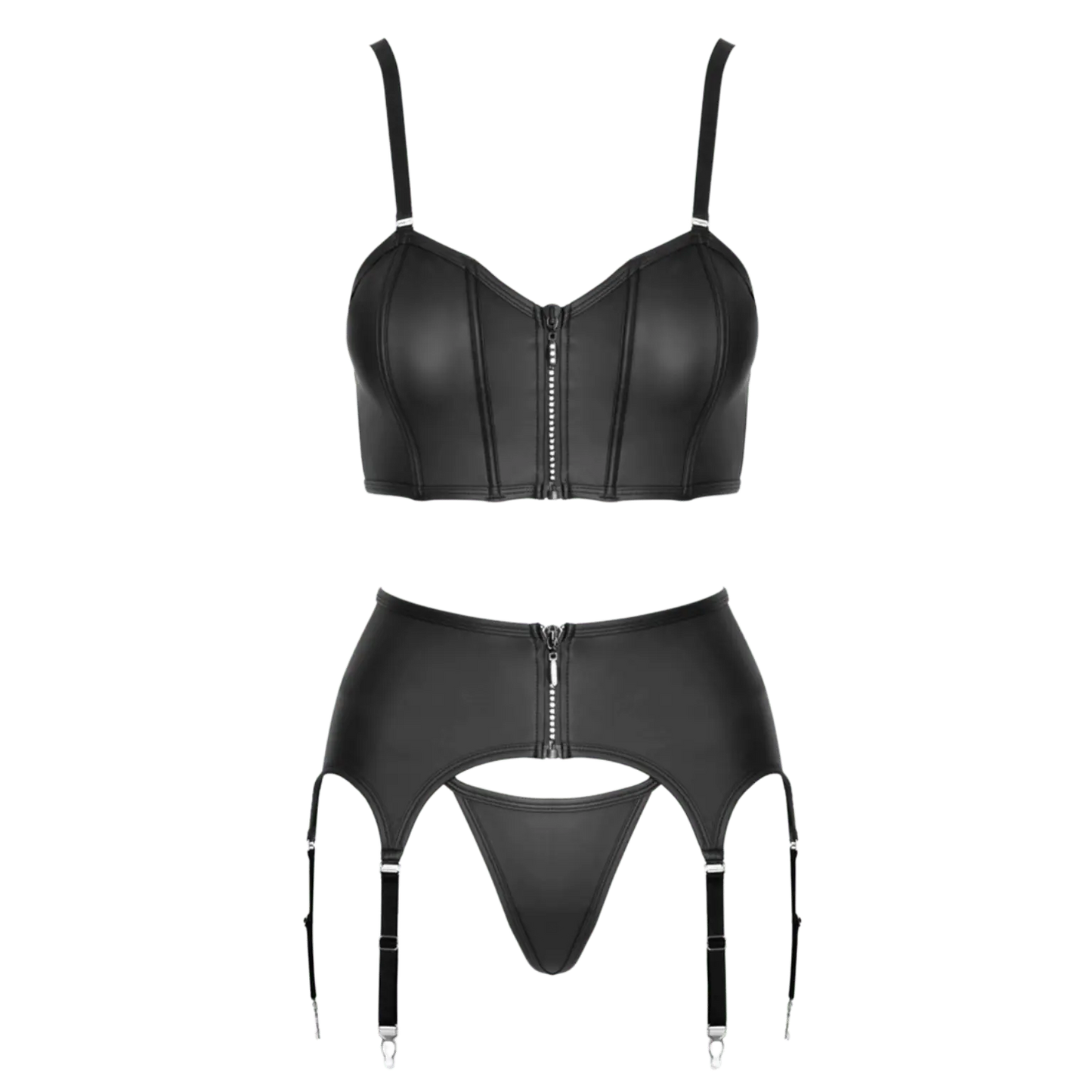 Ensemble lingerie noir Cottelli PARTY porté dos avec porte-jarretelles – Oh My God’Z