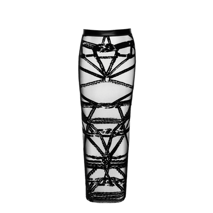 Jupe fendue noire en tulle et vinyle, design bondage élégant – Noir Handmade