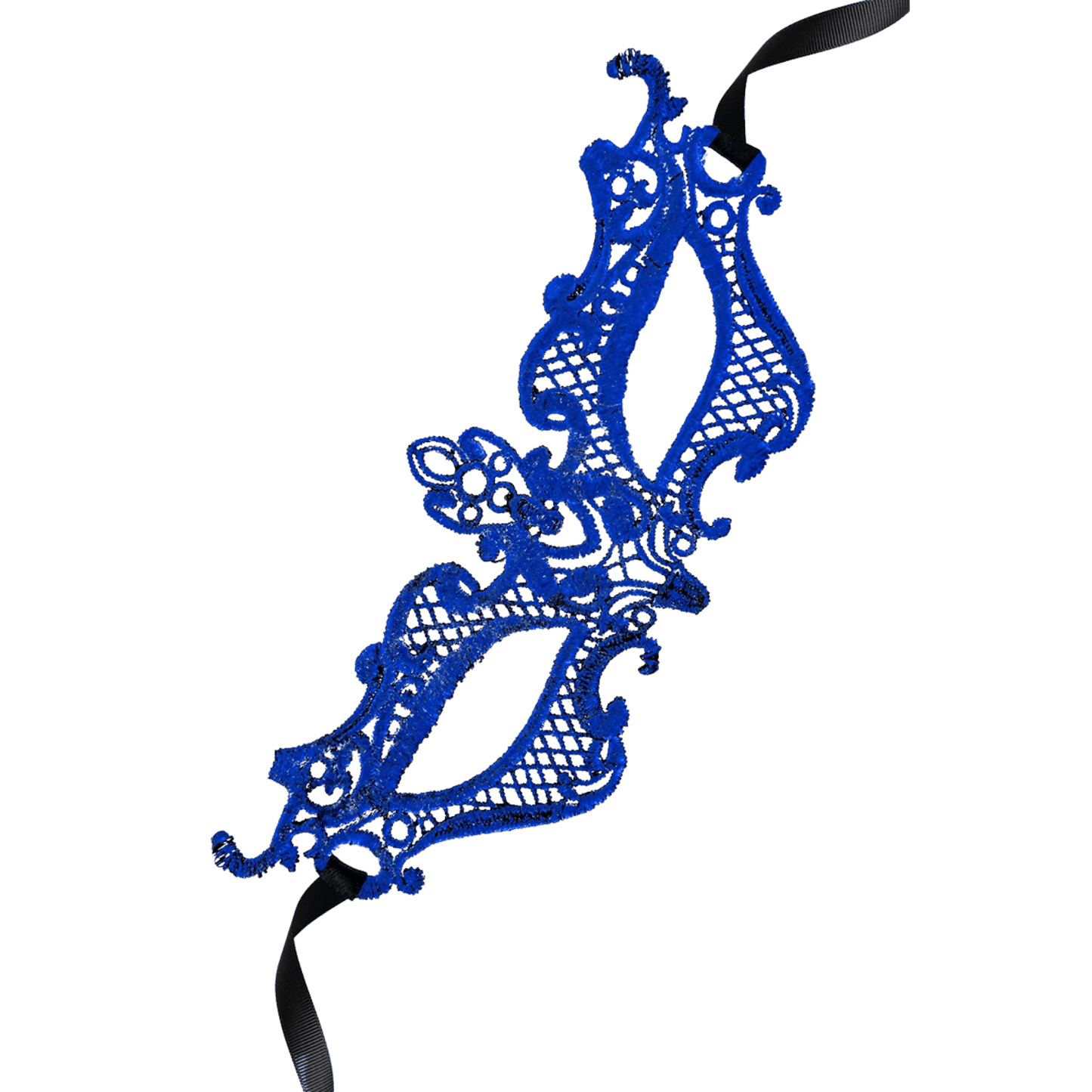 Masque bleu raffiné avec rubans satinés noirs – Oh My God’Z