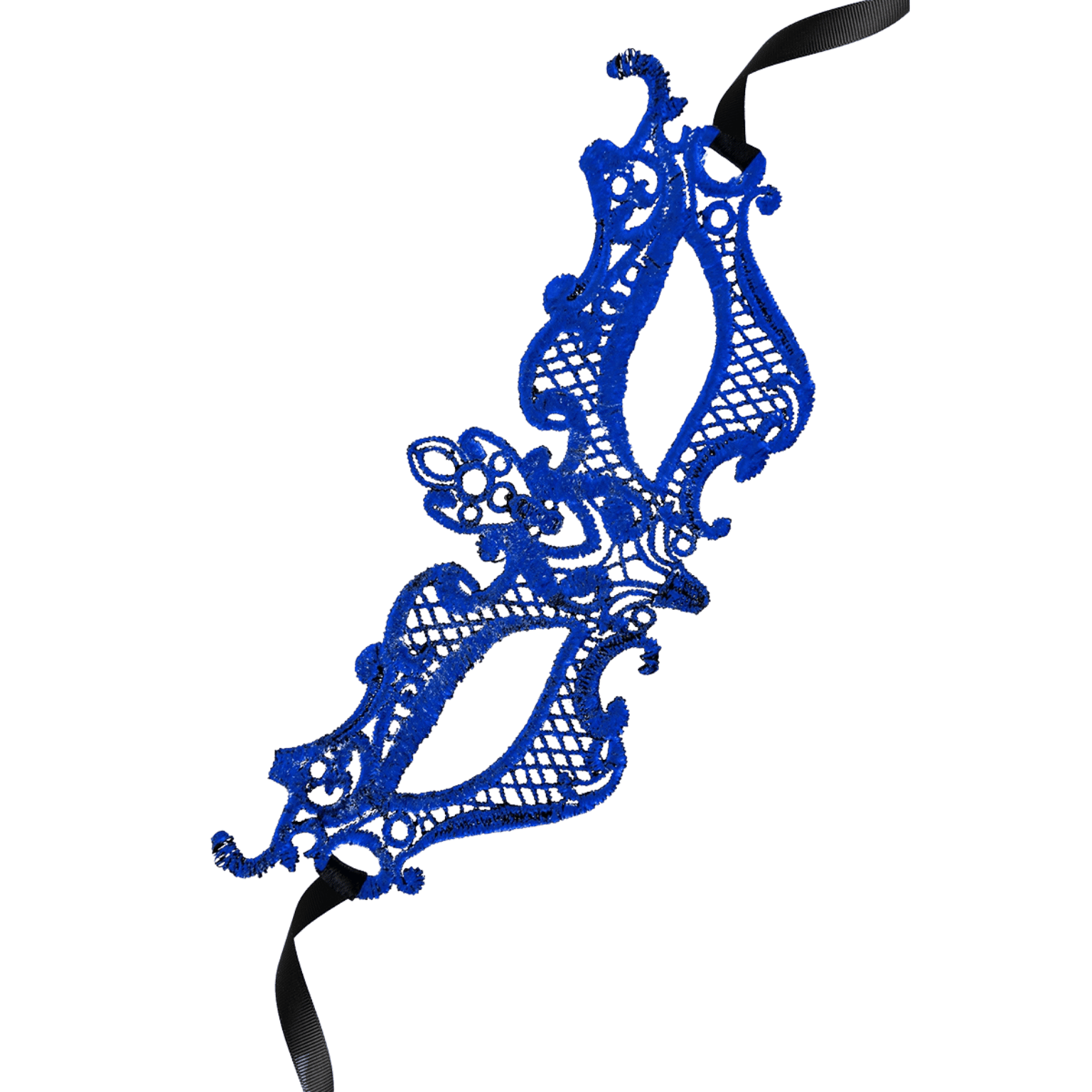 Masque bleu raffiné avec rubans satinés noirs – Oh My God’Z