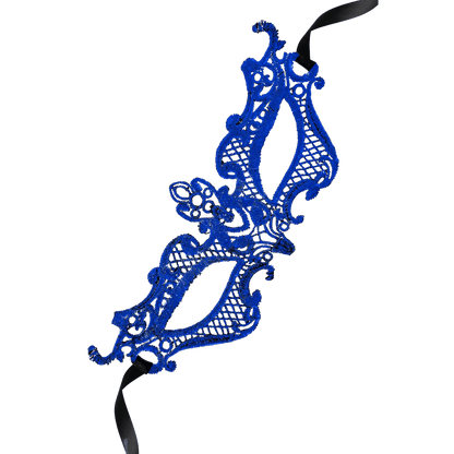 Masque bleu raffiné avec rubans satinés noirs – Oh My God’Z