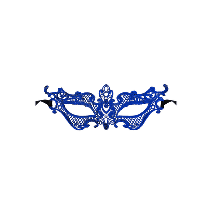Loup vénitien bleu au design baroque et ajouré – Maskarade
