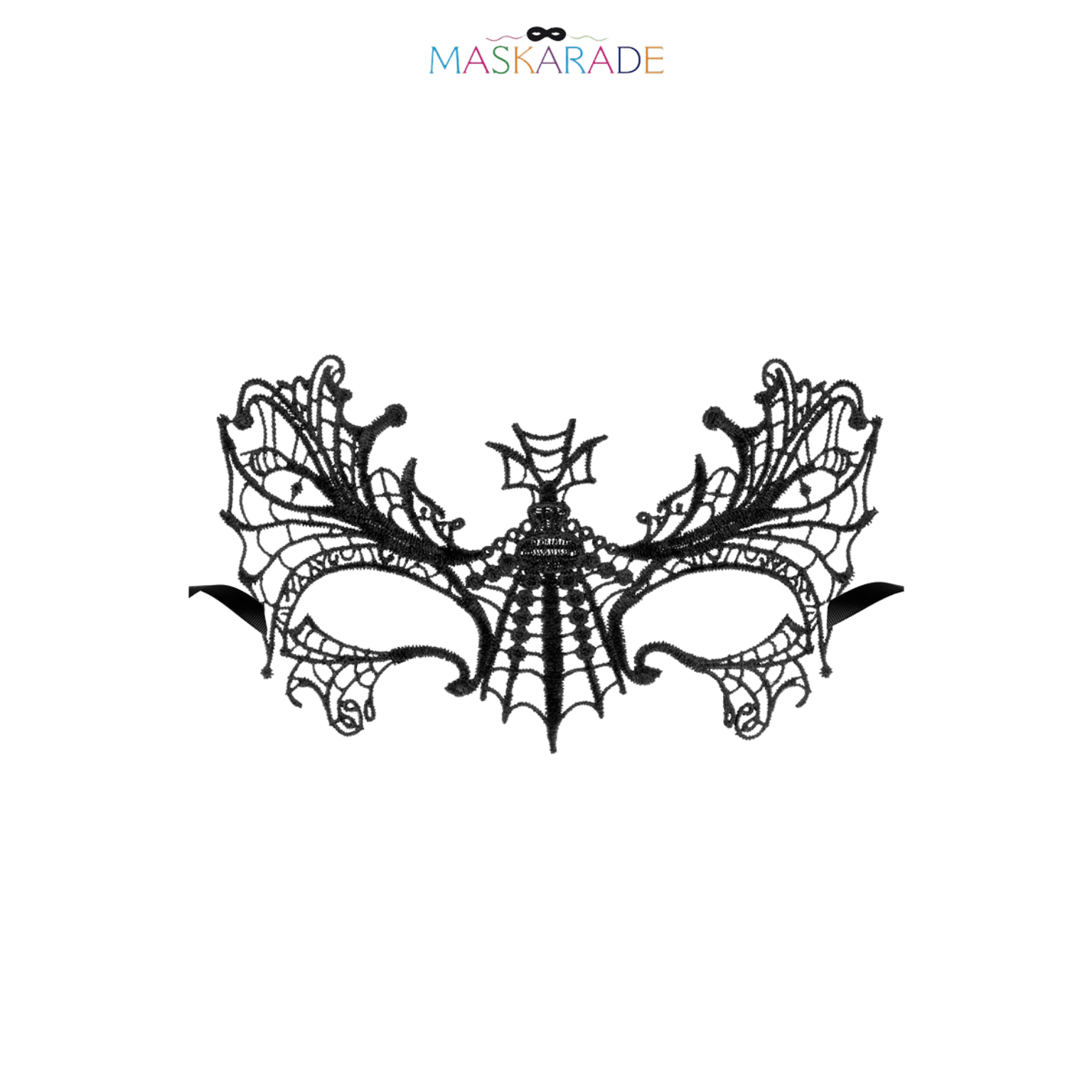 Loup noir Aube en dentelle brodée souple avec motif toile d’araignée – Maskarade