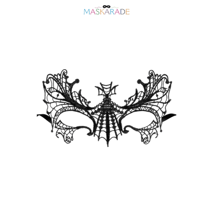 Loup noir Aube en dentelle brodée souple avec motif toile d’araignée – Maskarade