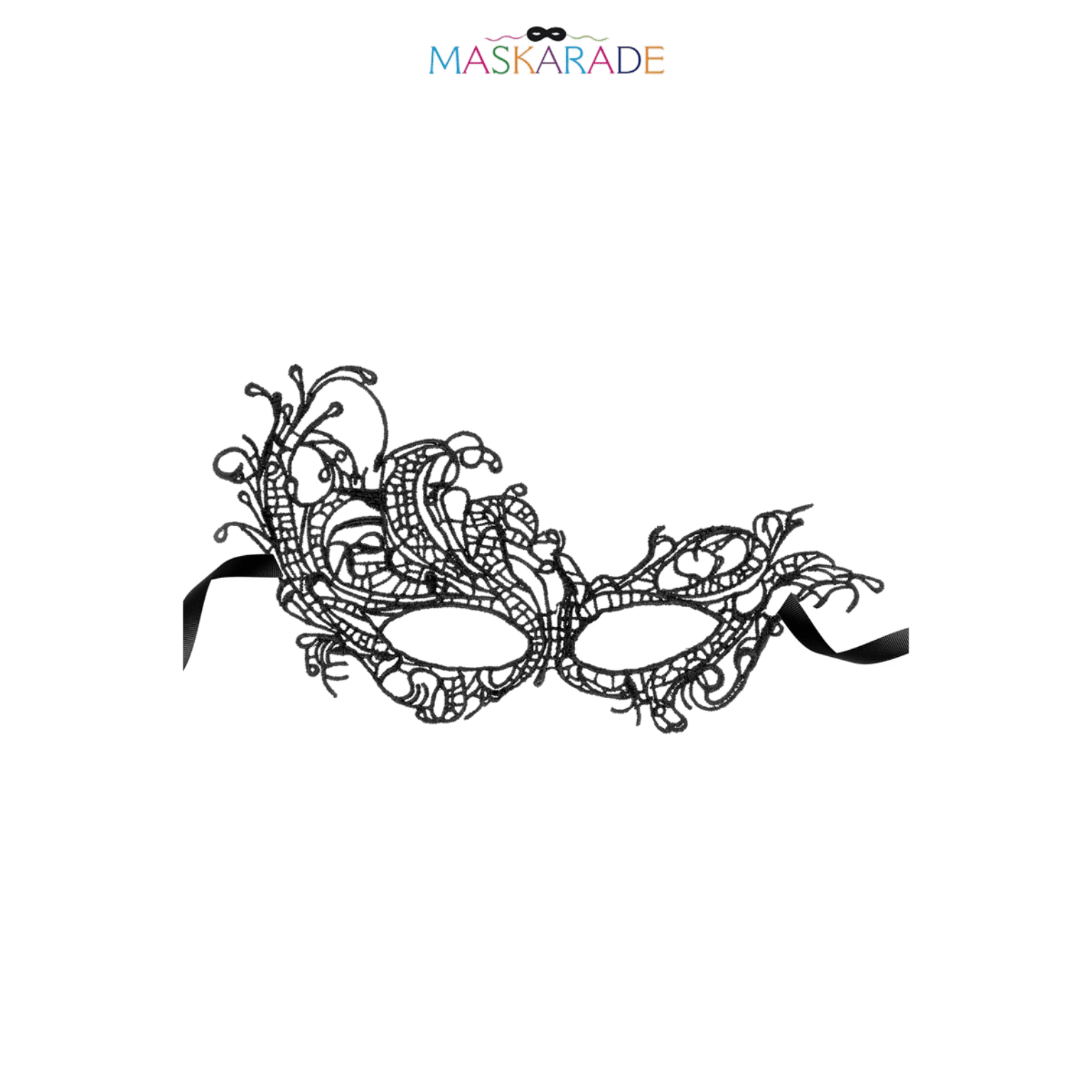 Loup noir Aurore en dentelle brodée souple au design romantique – Maskarade