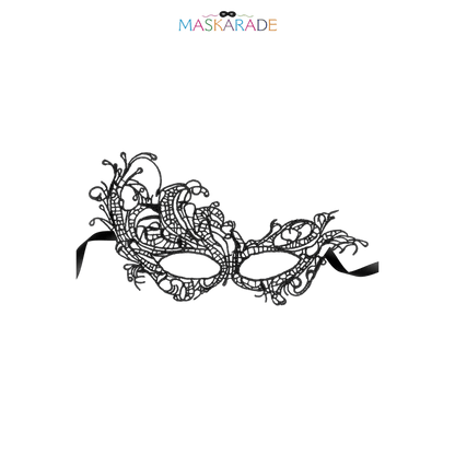 Loup noir Aurore en dentelle brodée souple au design romantique – Maskarade
