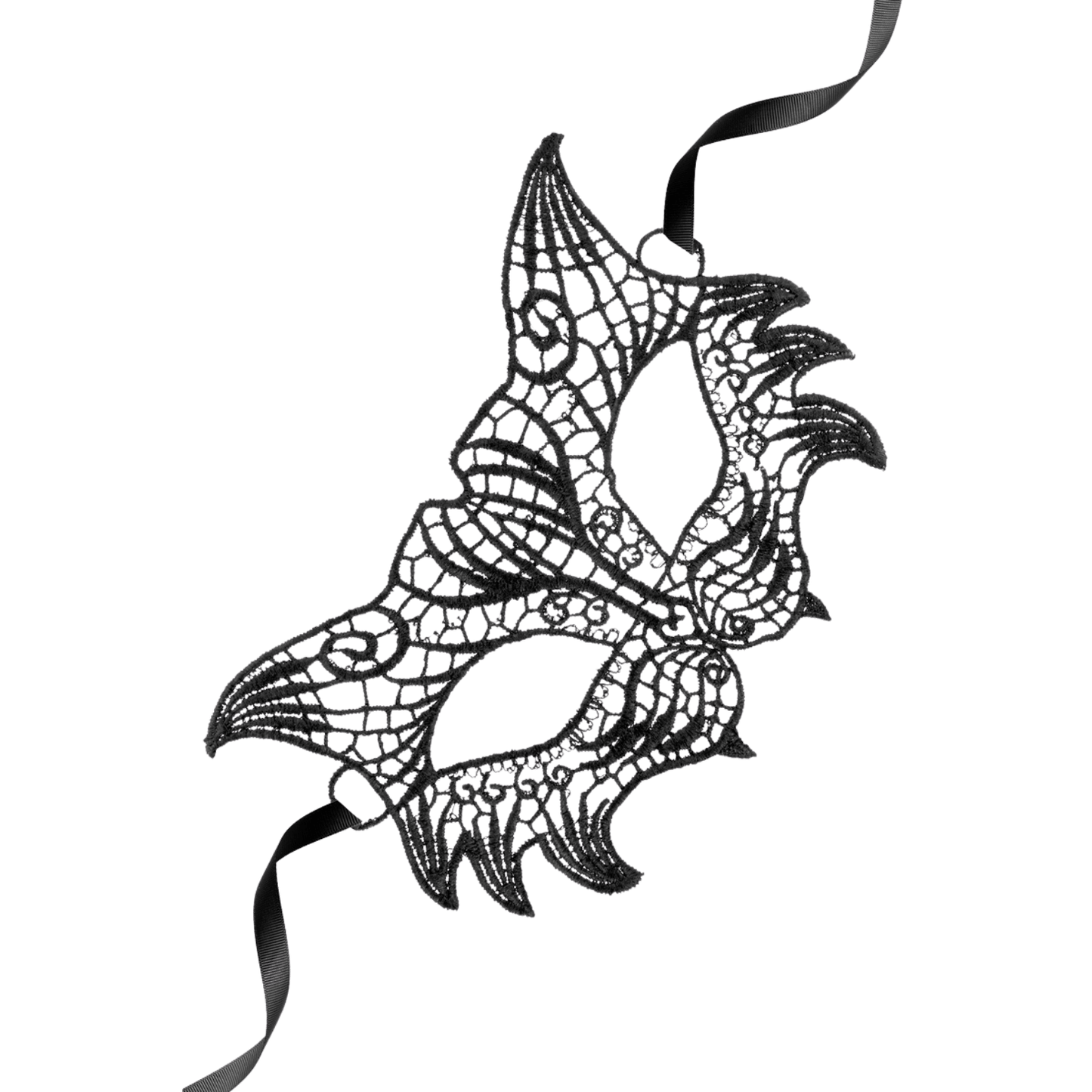 Loup noir Nuit en dentelle brodée souple avec design ailé – Maskarade
