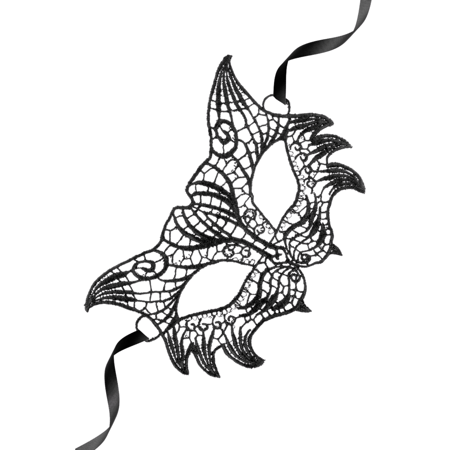 Loup noir Nuit en dentelle brodée souple avec design ailé – Maskarade