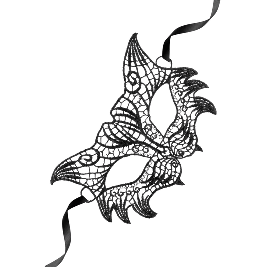 Loup noir Nuit en dentelle brodée souple avec design ailé – Maskarade