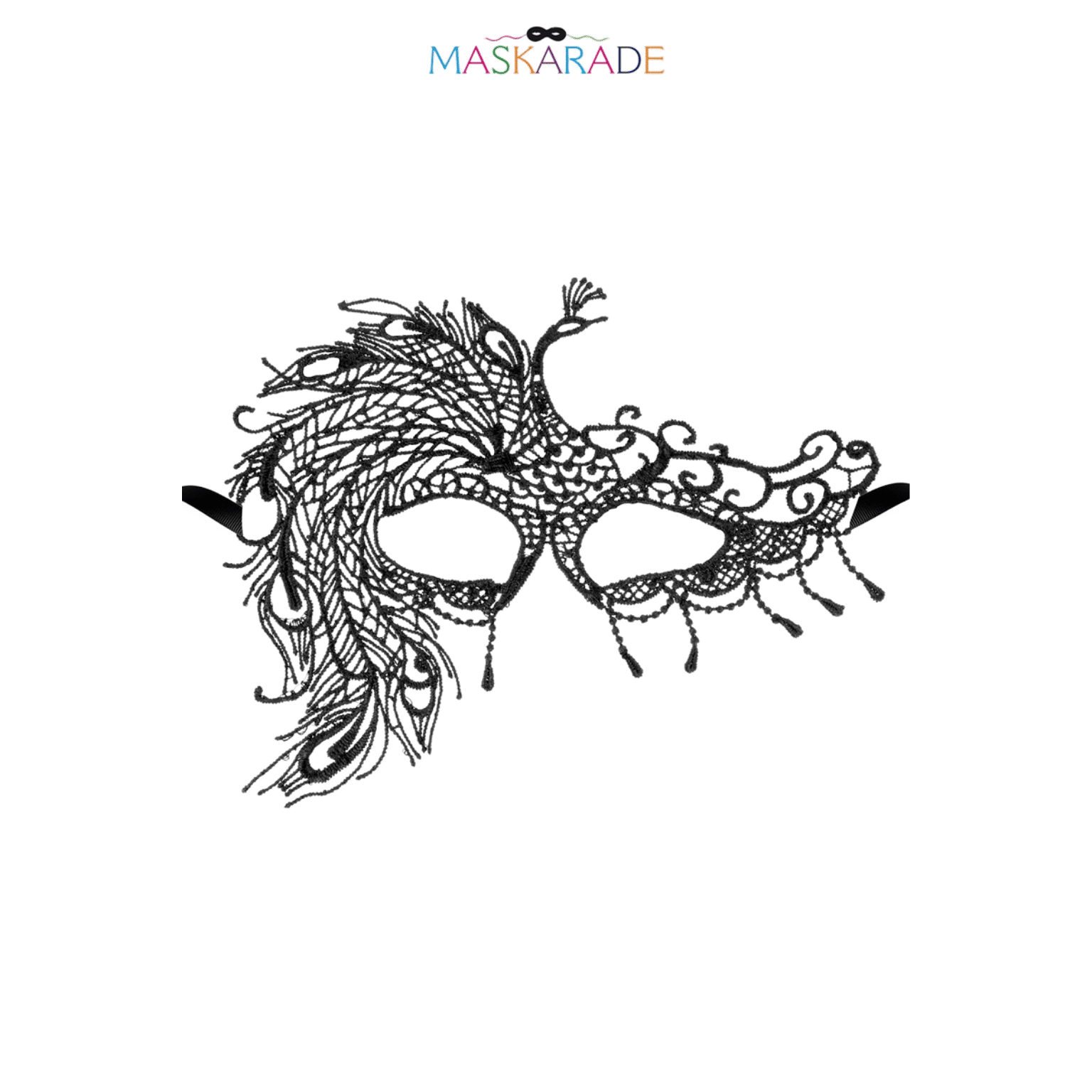 Loup noir Crépuscule en dentelle brodée souple avec arabesques élégantes – Maskarade