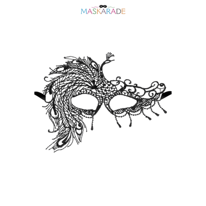 Loup noir Crépuscule en dentelle brodée souple avec arabesques élégantes – Maskarade