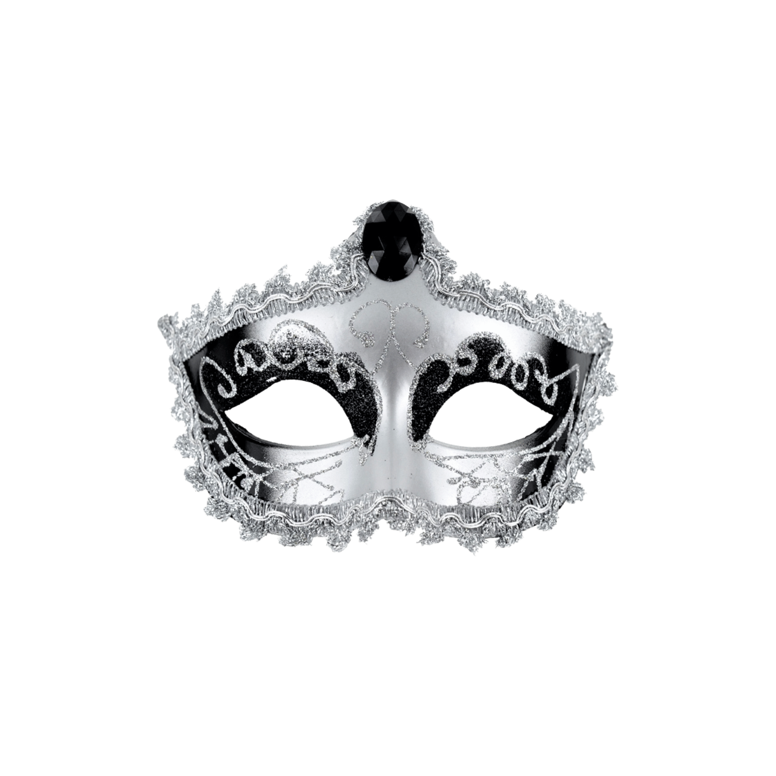 Masque vénitien argenté Nozze di Figaro avec pierre noire – Maskarade