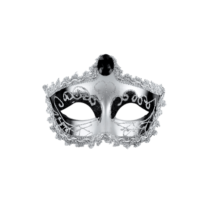 Masque vénitien argenté Nozze di Figaro avec pierre noire – Maskarade