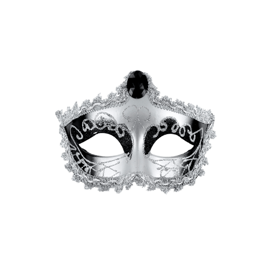 Masque vénitien argenté Nozze di Figaro avec pierre noire – Maskarade