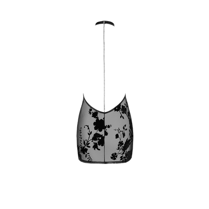 Mini robe dos nu en tulle transparent noir à motifs floraux veloutés – Noir Handmade