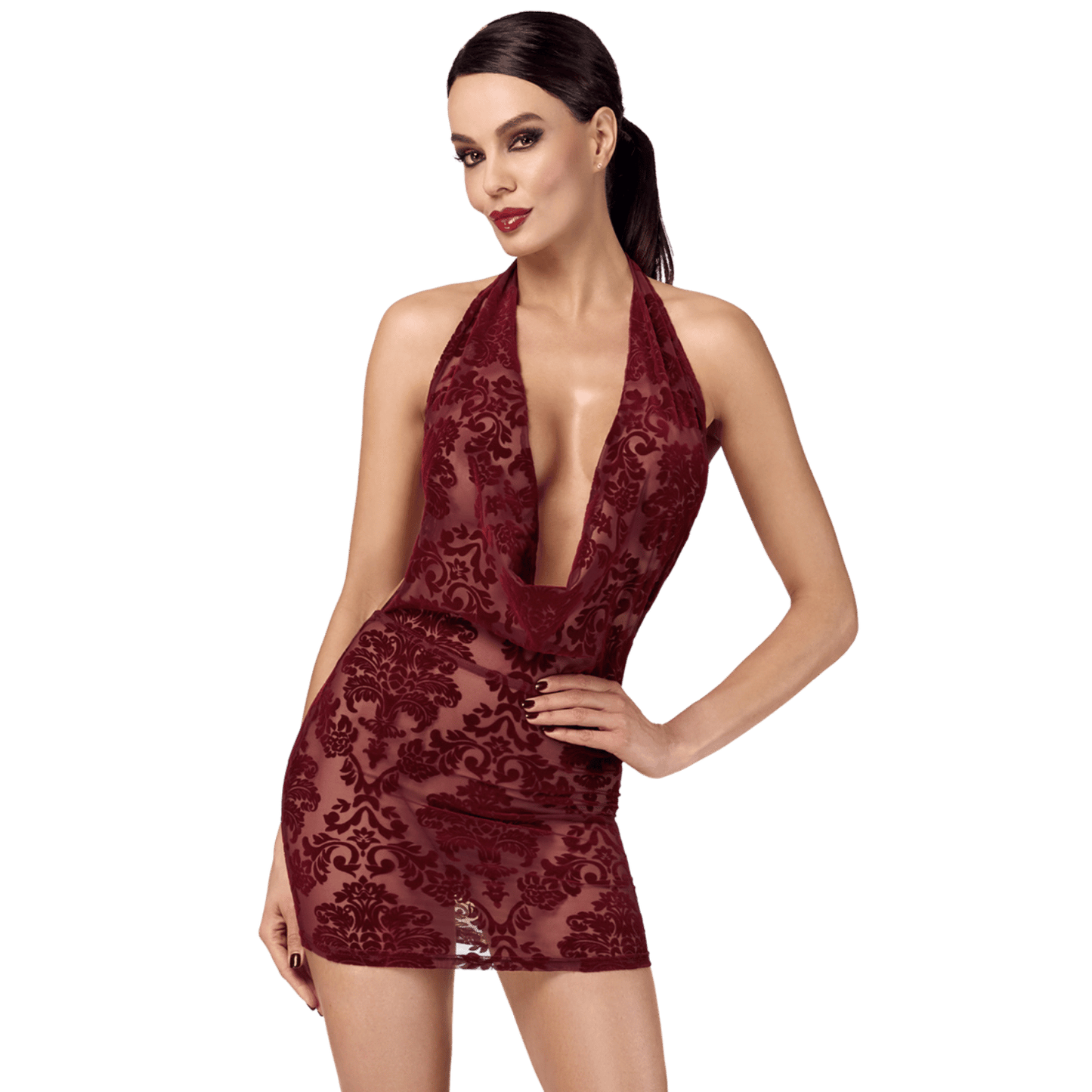 Mini robe dos nu bordeaux en tulle floqué Kink Royal F385 Noir Handmade – Oh My God’Z