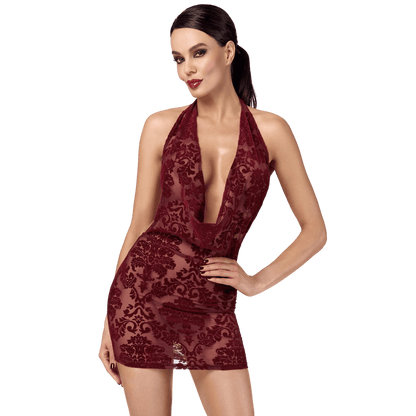Mini robe dos nu bordeaux en tulle floqué Kink Royal F385 Noir Handmade – Oh My God’Z