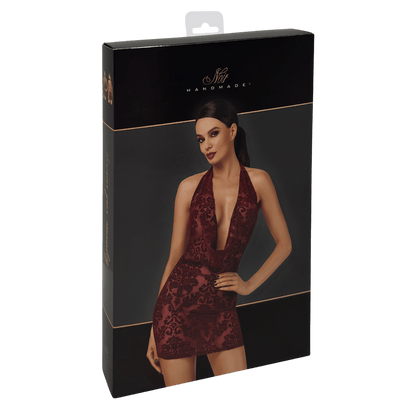 Robe bordeaux en tulle floqué avec décolleté profond – Oh My God’Z