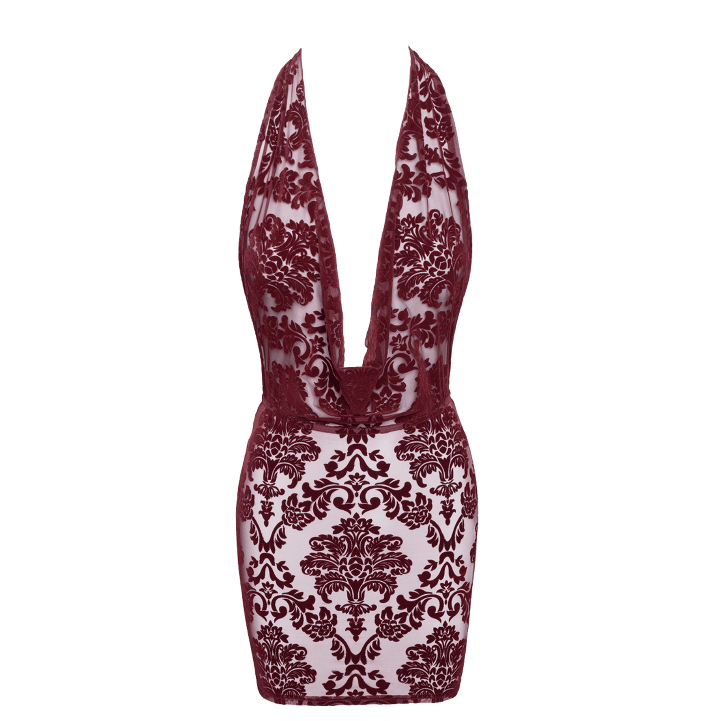 Robe sensuelle dos nu en tulle floqué bordeaux – Oh My God’Z