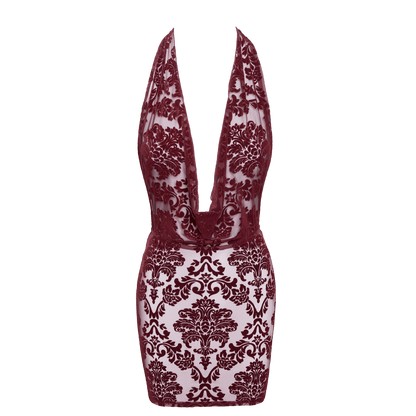 Robe sensuelle dos nu en tulle floqué bordeaux – Oh My God’Z