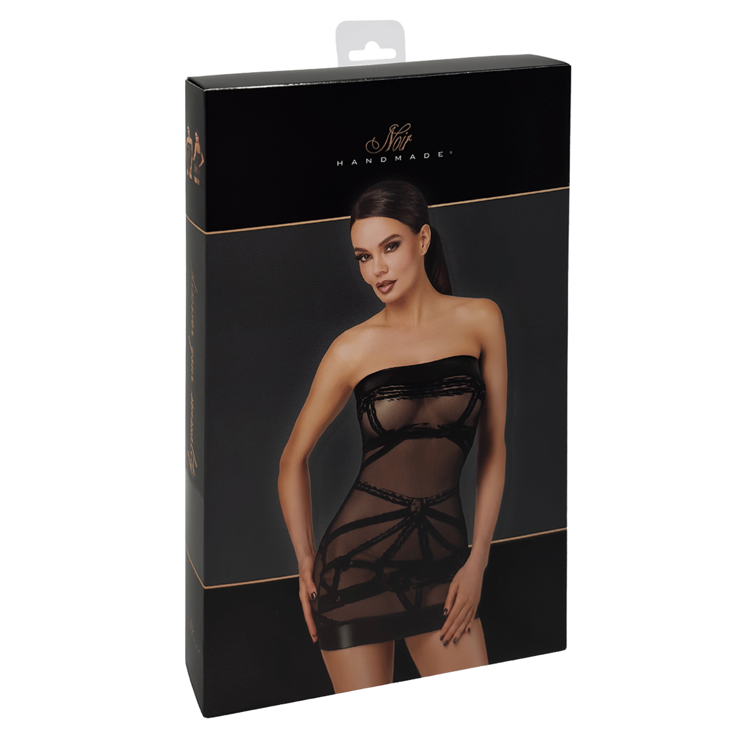 Robe sexy en tulle transparent noir avec détails floqués et bordures vinyle – Noir Handmade