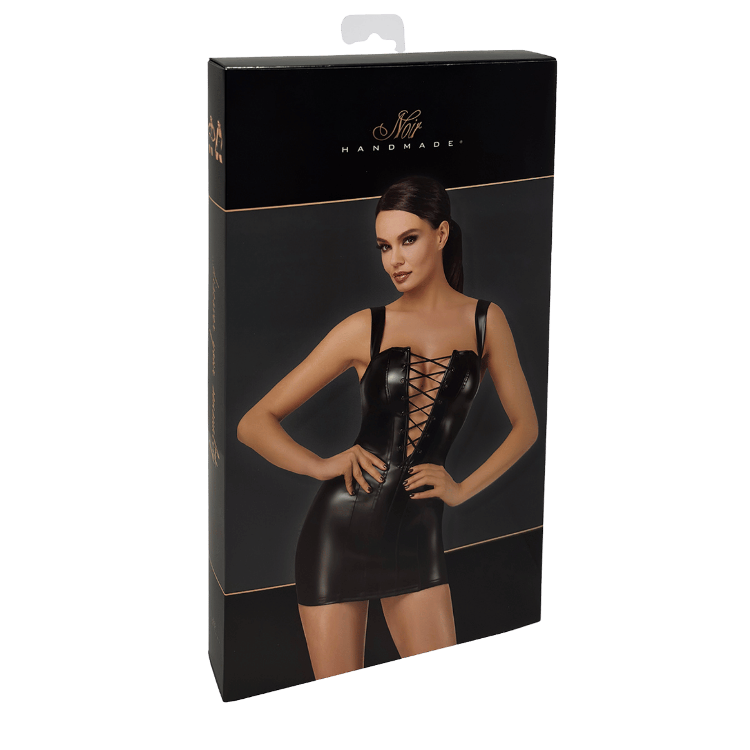 Robe courte en simili cuir noir effet wetlook avec bretelles larges – Oh My God’Z