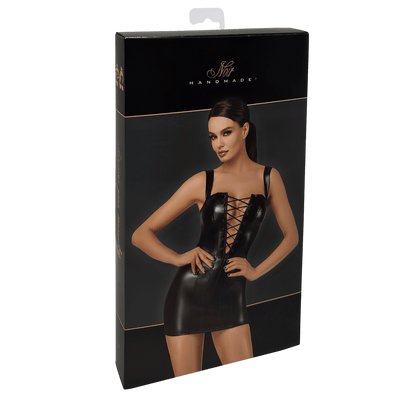 Robe courte en simili cuir noir effet wetlook avec bretelles larges – Oh My God’Z