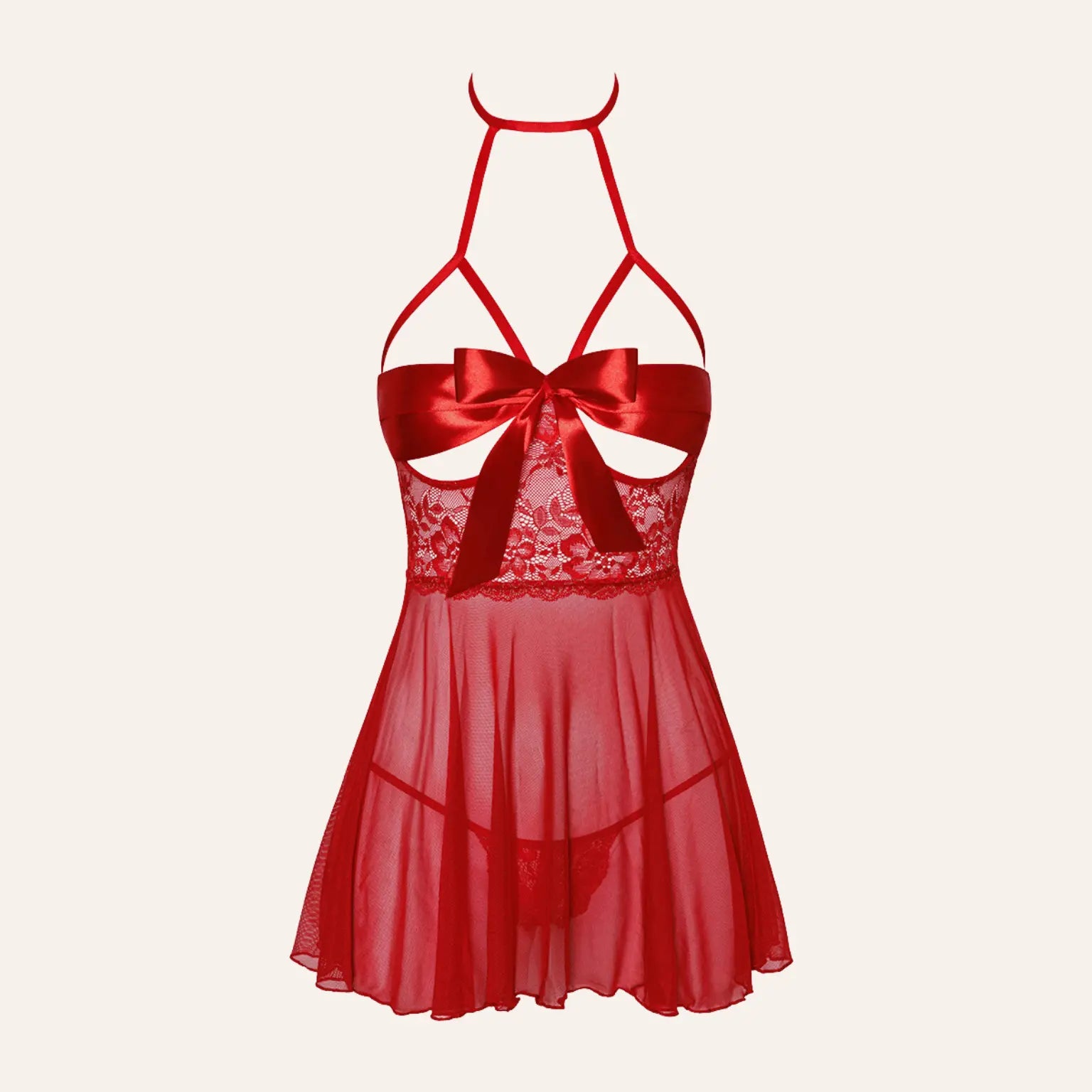 Nuisette Red Kiss 247 - Kissable chez Oh My God'Z, avec coupe sensuelle et nœud décoratif. Lingerie haut de gamme en dentelle rouge pour séduire avec élégance.