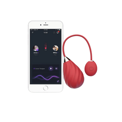 Œuf vibrant connecté Magic Sundae avec l'application mobile affichée sur un smartphone. Contrôle des vibrations à distance, idéal pour des moments intimes même à longue distance, disponible chez Oh My God'Z.