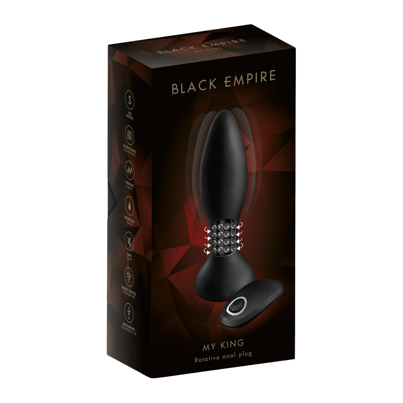 Boîte du Plug anal à billes rotatives Black Empire. Sextoy de luxe pour une stimulation anale intense. Achat sur la boutique en ligne Oh My God'Z.