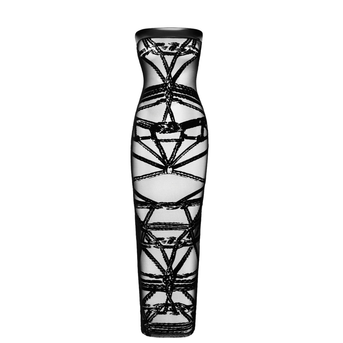 Robe longue noire moulante sans bretelles effet tatouage – Noir Handmade