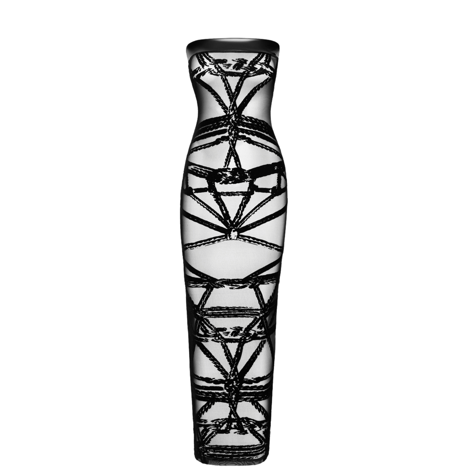 Robe longue noire moulante sans bretelles effet tatouage – Noir Handmade