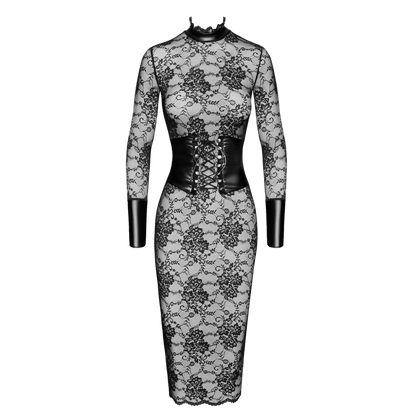 Détails du corset ajustable en simili cuir noir sur robe dentelle F375 – Noir Handmade