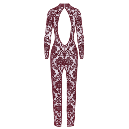 Robe élégante en tulle floqué rouge foncé – Oh My God’Z