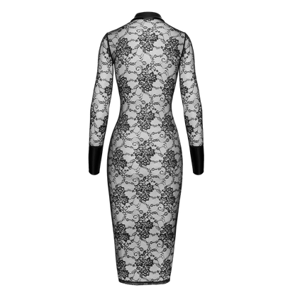 Robe moulante en dentelle noire avec détails vinyle – Oh My God’Z