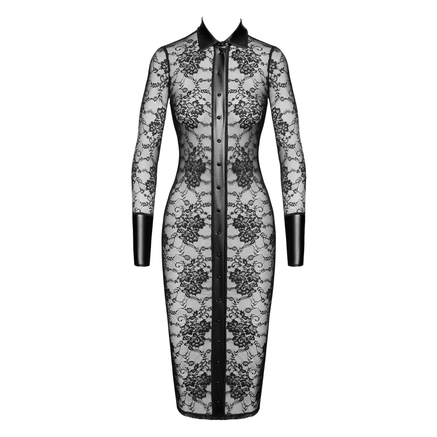 Robe sexy cintrée à manches longues et boutons sur le devant – Noir Handmade