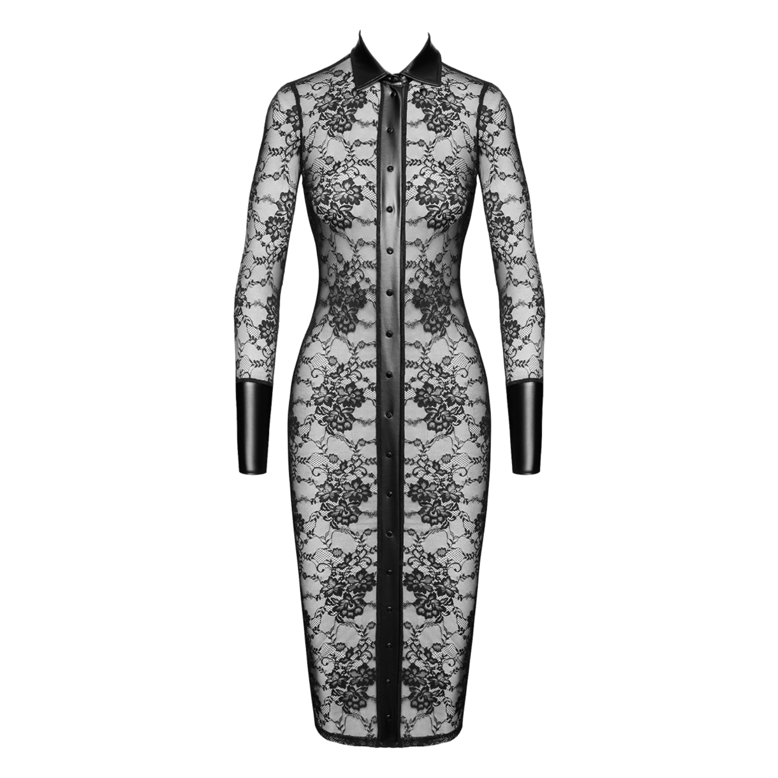 Robe sexy cintrée à manches longues et boutons sur le devant – Noir Handmade