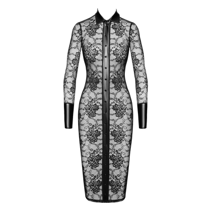 Robe sexy cintrée à manches longues et boutons sur le devant – Noir Handmade