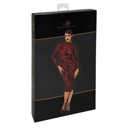 Robe longue ajustée en tulle floqué bordeaux – Oh My God’Z