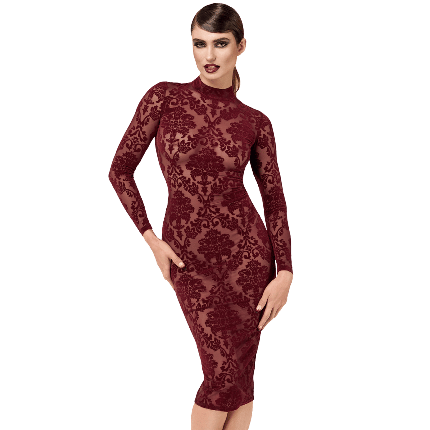 Robe fourreau bordeaux en tulle floqué Kink Royal F384 Noir Handmade – Oh My God’Z