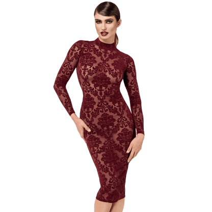 Robe fourreau bordeaux en tulle floqué Kink Royal F384 Noir Handmade – Oh My God’Z