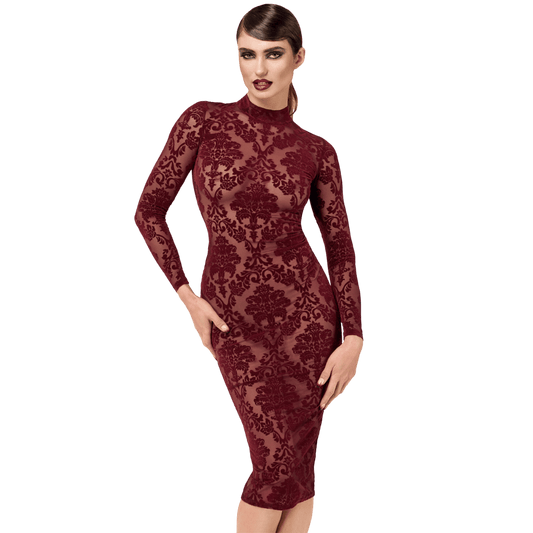 Robe fourreau bordeaux en tulle floqué Kink Royal F384 Noir Handmade – Oh My God’Z