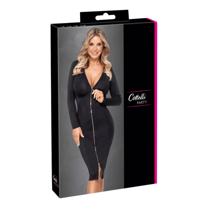Robe noire zippée manches longues Cotelli Party silhouette féminine – Oh My God’Z
