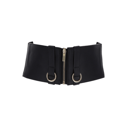 Serre-taille noir en simili cuir avec anneaux métalliques – Taboom Bondage Belt