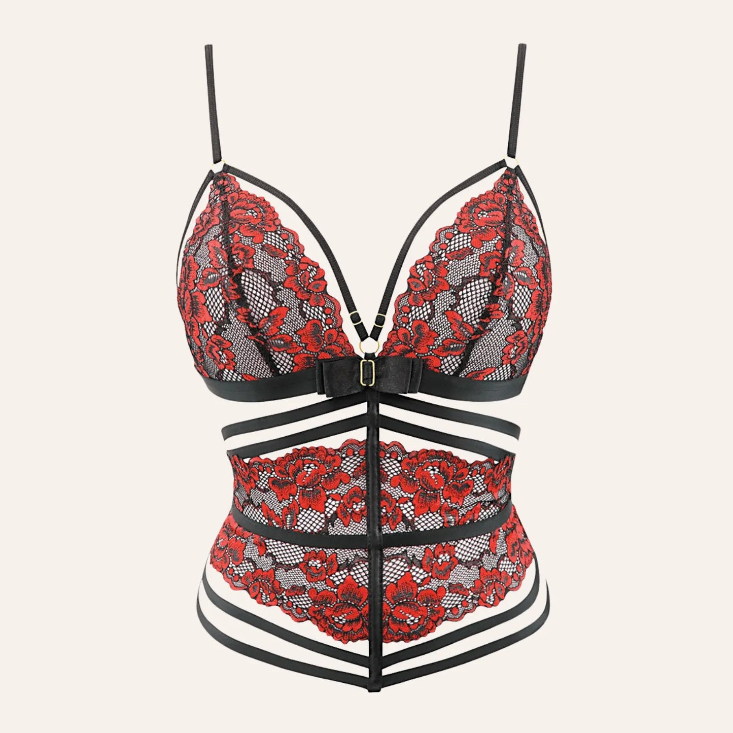 Soutien-gorge serre-taille Axami V-10037 en dentelle rouge et noire, parfait pour sublimer vos courbes avec élégance. Disponible chez Oh My God'Z, la boutique de lingerie et sextoys haut de gamme.